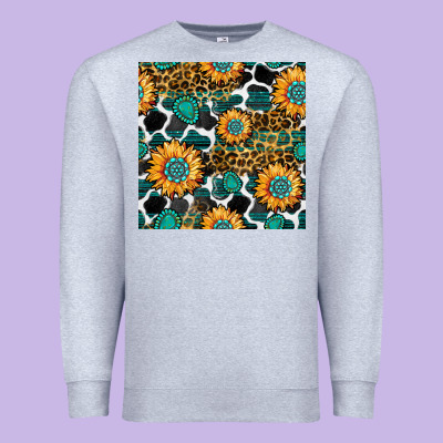 Gemstone Sunflower Leopard Seamless Pattern Premium Sweatshirt Designed By Bundleandbundleshop