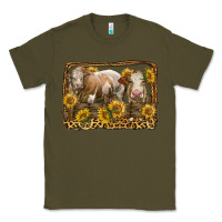 Army Green simmental bull and heifer with sunflowers Classic Tee - LillyAllenDesigns