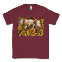Burgundy simmental bull and heifer with sunflowers Classic Tee - LillyAllenDesigns