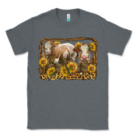 Charcoal Heather simmental bull and heifer with sunflowers Classic Tee - LillyAllenDesigns
