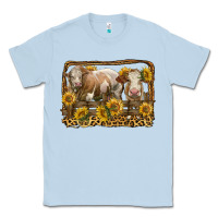 Dusty Blue simmental bull and heifer with sunflowers Classic Tee - LillyAllenDesigns