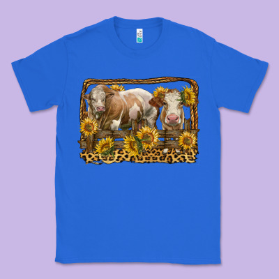 Simmental Bull And Heifer With Sunflowers Classic Tee Designed By Lillyallendesigns