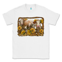 White simmental bull and heifer with sunflowers Classic Tee - LillyAllenDesigns