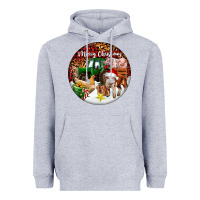 Heather Grey Merry Christmas Farm Animals Heavyweight Hoodie - FaDigitalArtStudio