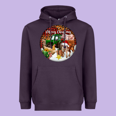 Merry Christmas Farm Animals Heavyweight Hoodie Designed By Fadigitalartstudio