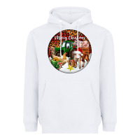 White Merry Christmas Farm Animals Heavyweight Hoodie - FaDigitalArtStudio