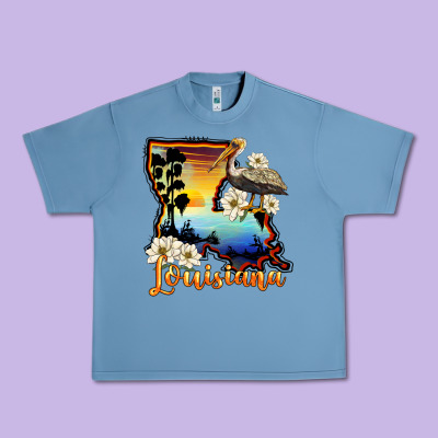 Louisiana  Sunset Map Magnolia Urban Heavy Tee Designed By Barkaloodesign
