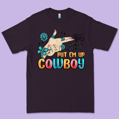 Western Turquoise Put Em Up Cowboy Premium Tee Designed By Maliassmallbusiness