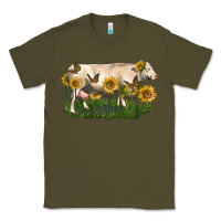 Army Green charolais cow with sunflower Classic Tee - LillyAllenDesigns