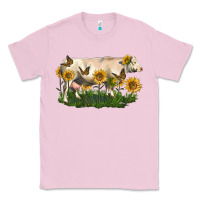 Bubblegum Pink charolais cow with sunflower Classic Tee - LillyAllenDesigns