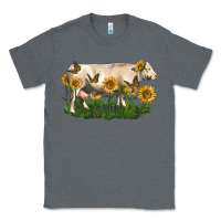 Charcoal Heather charolais cow with sunflower Classic Tee - LillyAllenDesigns