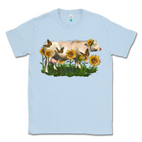 Dusty Blue charolais cow with sunflower Classic Tee - LillyAllenDesigns