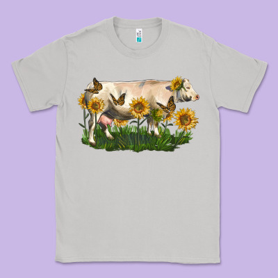 Charolais Cow With Sunflower Classic Tee Designed By Lillyallendesigns