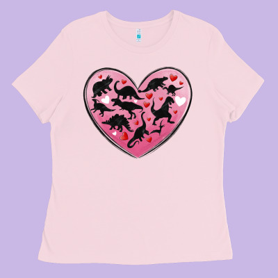 Dinosaur Valentine Heart Ladies Tee Designed By Maliassmallbusiness
