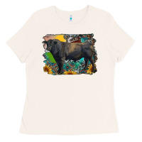 Bone black angus bull with aztec and farm background Ladies Tee - RanaPortraitStore