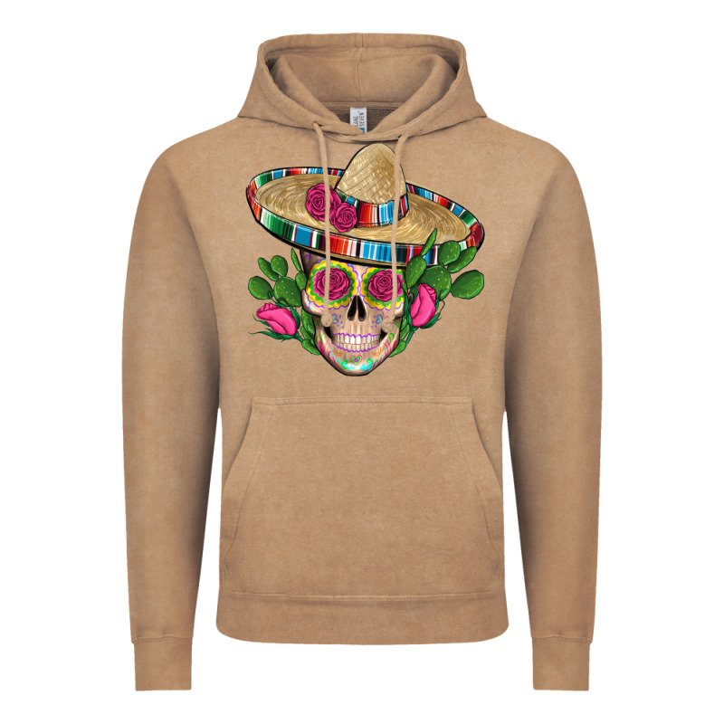 Mexican Skull Sombrero Roses Cactus Serape Vintage Hoodie by Artiststas | Teevron