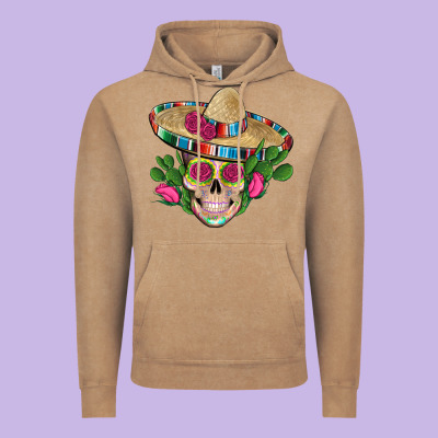 Mexican Skull Sombrero Roses Cactus Serape Vintage Hoodie Designed By Artiststas