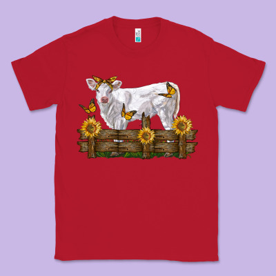 Charolais Calf With Sunflowers Classic Tee Designed By Lillyallendesigns