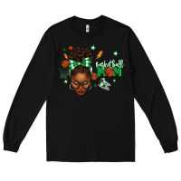Black Afro Messy Bun Full Face Basketball Mom Long Sleeve Tee - texasbilliewilder