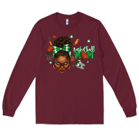 Burgundy Afro Messy Bun Full Face Basketball Mom Long Sleeve Tee - texasbilliewilder