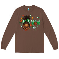 Chestnut Afro Messy Bun Full Face Basketball Mom Long Sleeve Tee - texasbilliewilder