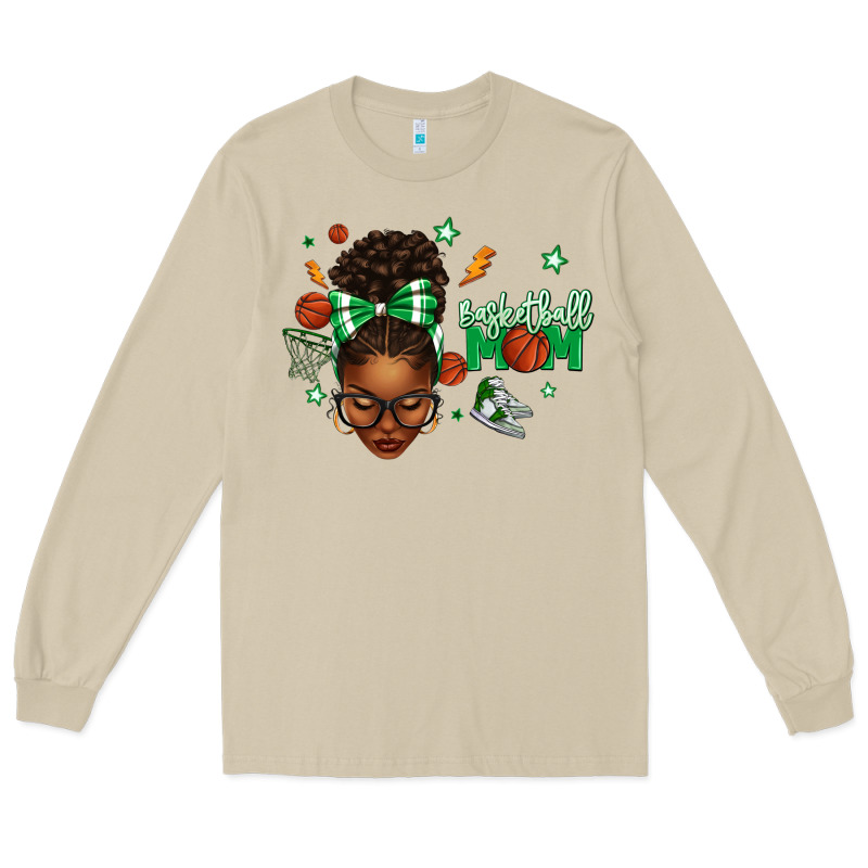 Afro Messy Bun Full Face Basketball Mom Long Sleeve Tee by texasbilliewilder | Teevron