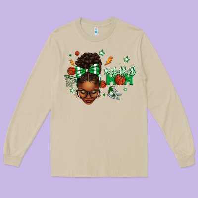 Afro Messy Bun Full Face Basketball Mom Long Sleeve Tee Designed By Texasbilliewilder