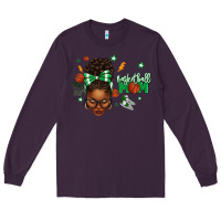 Plum Afro Messy Bun Full Face Basketball Mom Long Sleeve Tee - texasbilliewilder