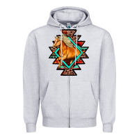 Heather Grey Aztec Symbol White Horse Zipper Hoodie - FaDigitalArtStudio
