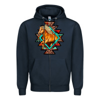 Navy Aztec Symbol White Horse Zipper Hoodie - FaDigitalArtStudio