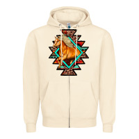 Sandshell Aztec Symbol White Horse Zipper Hoodie - FaDigitalArtStudio