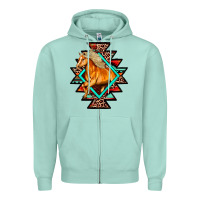 Seafoam Aztec Symbol White Horse Zipper Hoodie - FaDigitalArtStudio