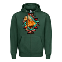 Sports Green Aztec Symbol White Horse Zipper Hoodie - FaDigitalArtStudio