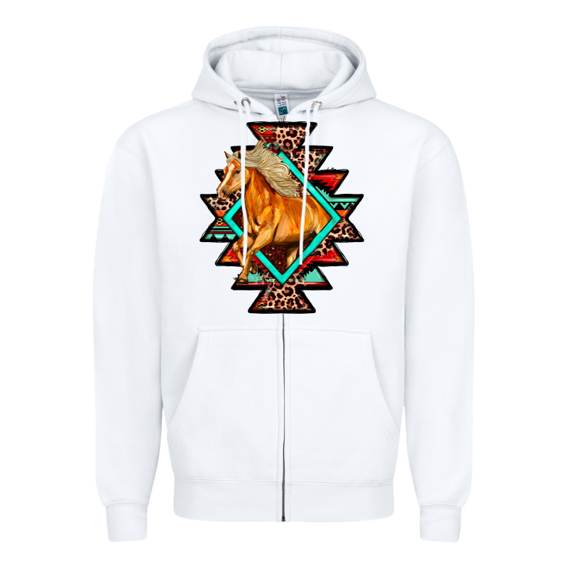 Aztec Symbol White Horse Zipper Hoodie by FaDigitalArtStudio | Teevron