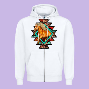 Aztec Symbol White Horse Zipper Hoodie Designed By Fadigitalartstudio