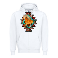 White Aztec Symbol White Horse Zipper Hoodie - FaDigitalArtStudio