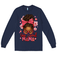 Navy one loved mama afro messy bun Long Sleeve Tee - texasbilliewilder