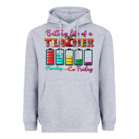 Heather Grey battery life of a teacher Heavyweight Hoodie - BundleAndBundleShop