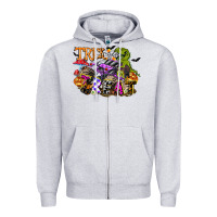 Heather Grey trick rawr treat Zipper Hoodie - FaDigitalArtStudio