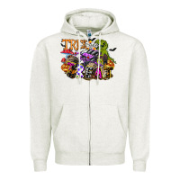 Oatmeal Heather trick rawr treat Zipper Hoodie - FaDigitalArtStudio