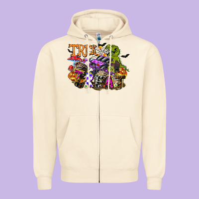 Trick Rawr Treat Zipper Hoodie Designed By Fadigitalartstudio