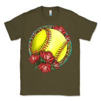 Army Green Western Softball With Roses Classic Tee - LillyAllenDesigns