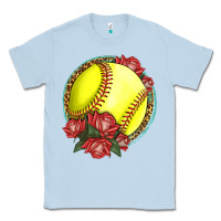 Dusty Blue Western Softball With Roses Classic Tee - LillyAllenDesigns