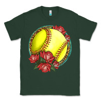 Sports Green Western Softball With Roses Classic Tee - LillyAllenDesigns