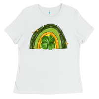White st patrick s day shamrock rainbow Ladies Tee - MaliasSmallBusiness