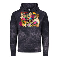 Cloud Black mexican skull sombrero tequila bottle paper roses Vintage Hoodie - Artiststas