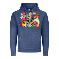 Vintage Denim mexican skull sombrero tequila bottle paper roses Vintage Hoodie - Artiststas