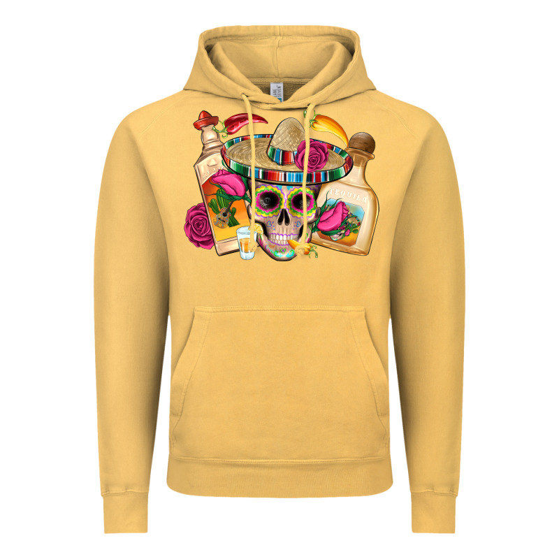 Mexican Skull Sombrero Tequila Bottle Paper Roses Vintage Hoodie by Artiststas | Teevron