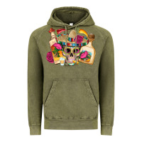 Vintage Olive mexican skull sombrero tequila bottle paper roses Vintage Hoodie - Artiststas