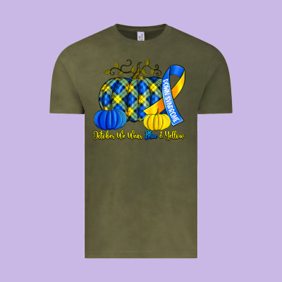 October We Wear Blue And Yellow With Pumpkins Vintage Tee Designed By Artiststas